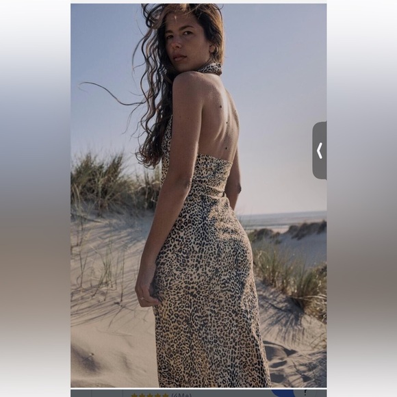 ZARA Linen Blend Animal Print Leopard Halterneck - Picture 3 of 4